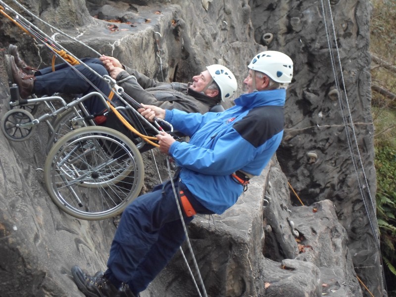 Russ and Spud and the wheelchair abseiling